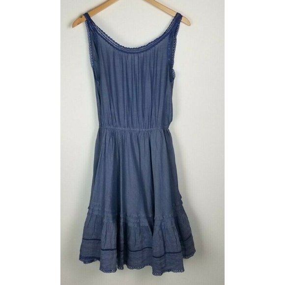 Levi's Sz. S Blue Chambray Lace Tank Tiered Dress Elastic Waist Interior Slip - Picture 8 of 10